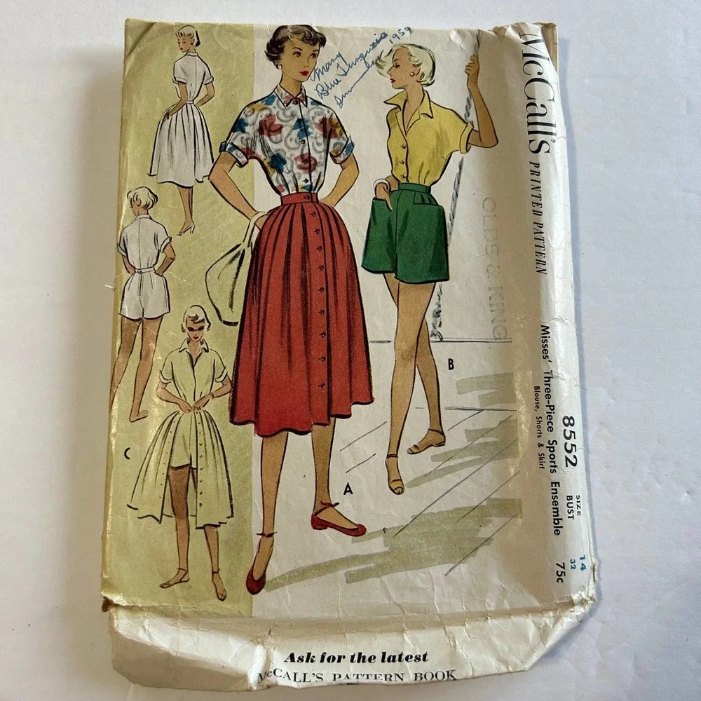 McCalls Vintage 1950's Pattern #8552 Misses‎ 3 Piece Sports Ensemble Size 14